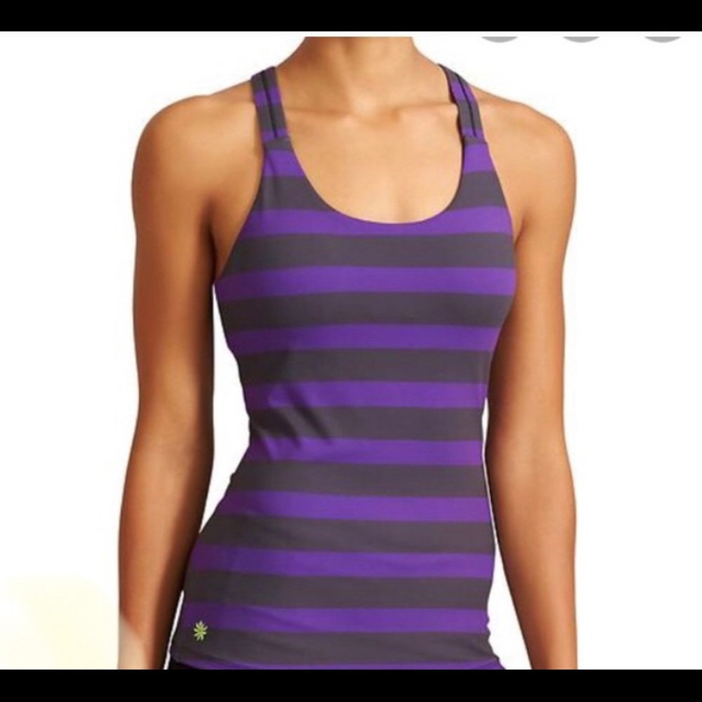 Athleta Optimism Tank Purple Black Stripe M